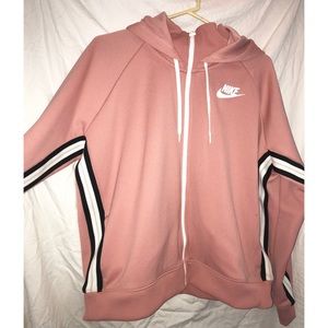 Plus size striped pink zip up Nike hoodie